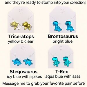 Dinosaur Earrings Set - Yellow, Blue, Aqua